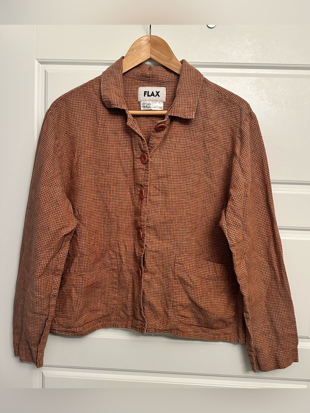 FLAX Checkered Linen Button Down Sz S